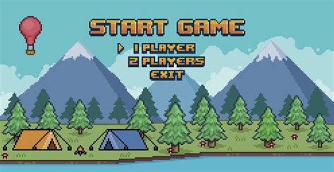 Pixel Art Camping Game Menu Game Selection Menu With Pine Trees