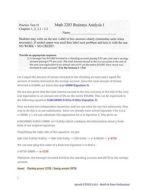 SOLUTION: Practice test with solution math business analysis - Studypool