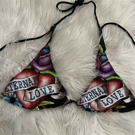 Ed Hardy Women S Black Bikini And Tankini Tops Depop