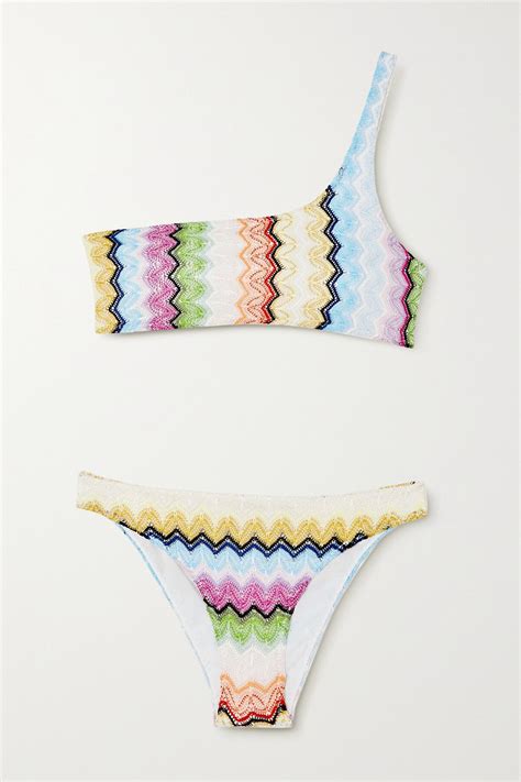 Missoni Mare One Shoulder Crochet Knit Bikini Blue Editorialist