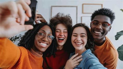 Premium Photo Diverse Friends Taking Selfie Together