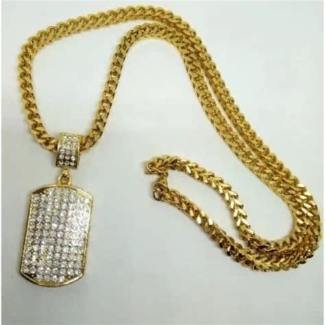 Iced Out Pendant Chain Necklace - Gold | Konga Online Shopping