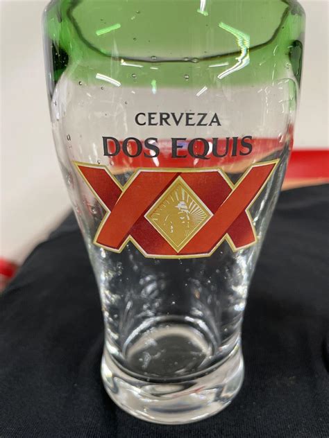 Cerveza Dos Equis Xx Beer Glasses Hand Blown Green Rim Bubble Glass 5 75 4560199974