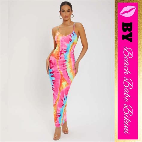 Tie Dye Backless Split Thigh Dress Beach Babe Bikini
