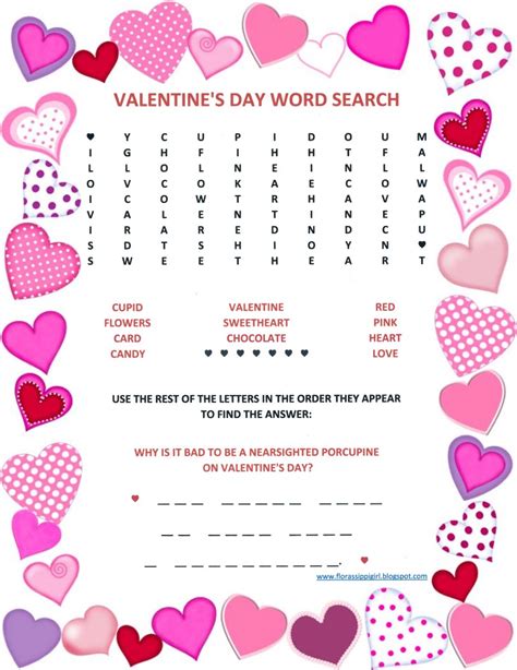 Florassippi Girl Valentines Day Word Search Free Printable