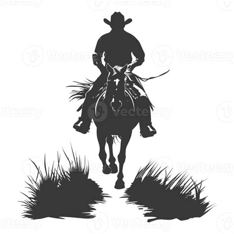 Silhouette Cowboy Riding Horses Alone Black Color Only 43030506 Png