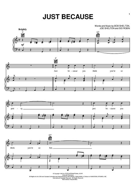 Just Because Sheet Music By Jerry Lee Lewis Brenda Lee Frankie Yankovic For Piano Vocal