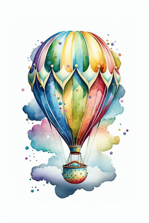 Cute Colorful Hot Air Balloon Art Water Colors Digital Etsy In Hot Air Balloons Art