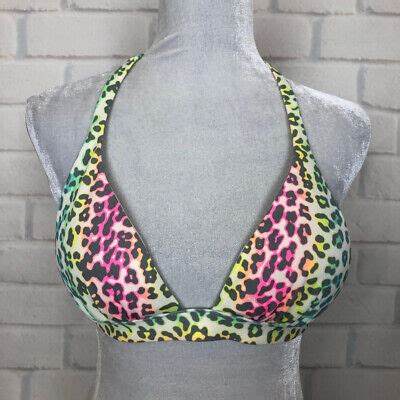 Victorias Secret Colorful Leopard Print Bikini Swim Top Size S Halter