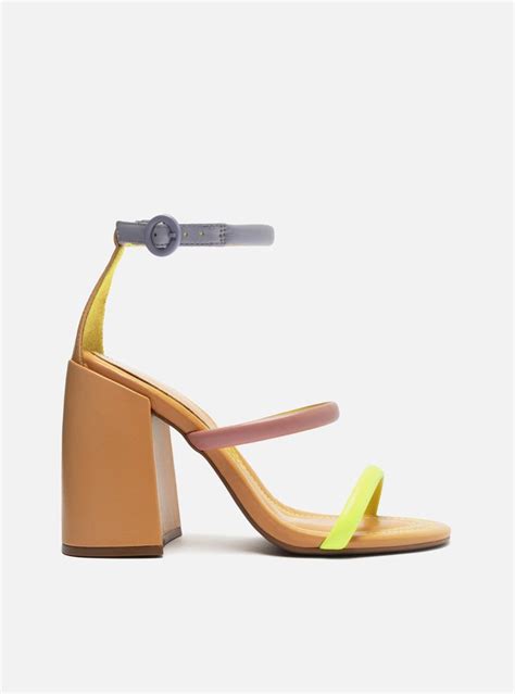 Sandália Nude Couro Salto Alto Bloco Color Arezzo