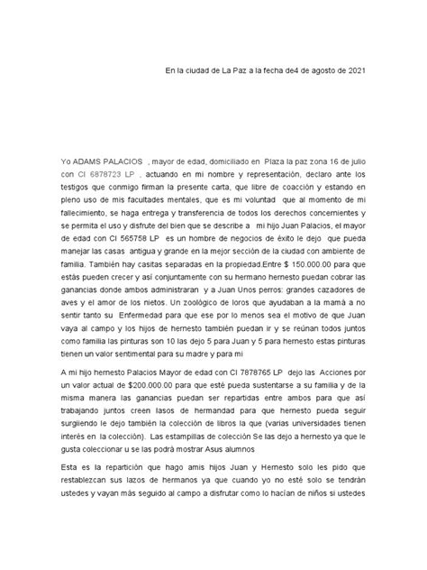 Carta Testamentaria 1 1 Pdf