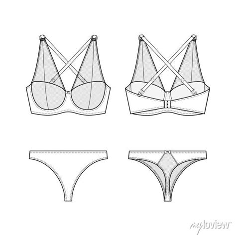 Fashion Technical Drawing Of Lingerie Set Underwear Sketch Wall Stickers Fashion