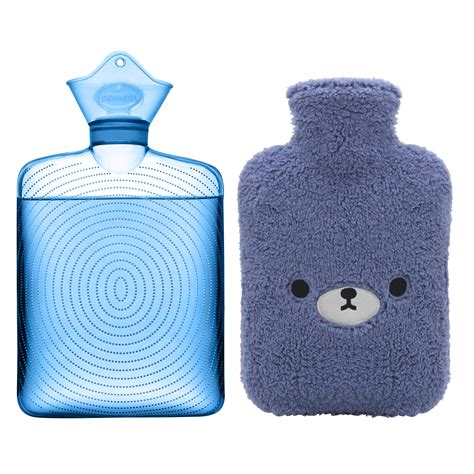 Samply Hot Water Bottle With Cute Fleece Cover L Hot Water Bag Blue Bear Walmart