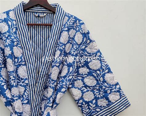 Cotton Handmade Floral Quilted Robe Jacket Womens Robe Kimono Style