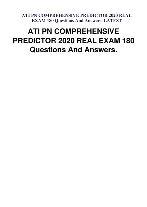 ATI PN COMPREHENSIVE PREDICTOR 2020 REAL EXAM 180 Questions And Answers