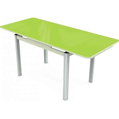 Кухонный раздвижной стол Пекин мини хром №11 (стекло зеленое/белый ...