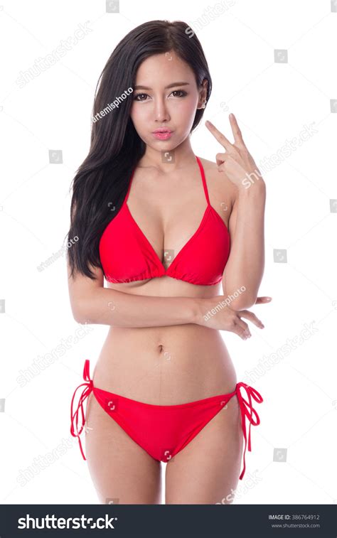Стоковая фотография 386764912 Sexy Asian Girl Wearing Red Bikini Shutterstock