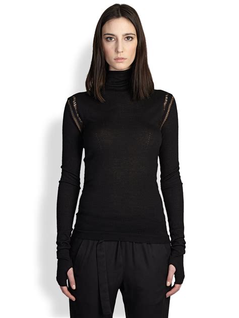 Lyst Ann Demeulemeester Open Shoulder Turtleneck Sweater In Black
