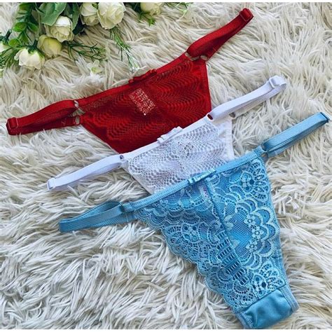 Kit Tangas String Sensual Calcinha Renda Regulagem Lateral Lingerie Shopee Brasil