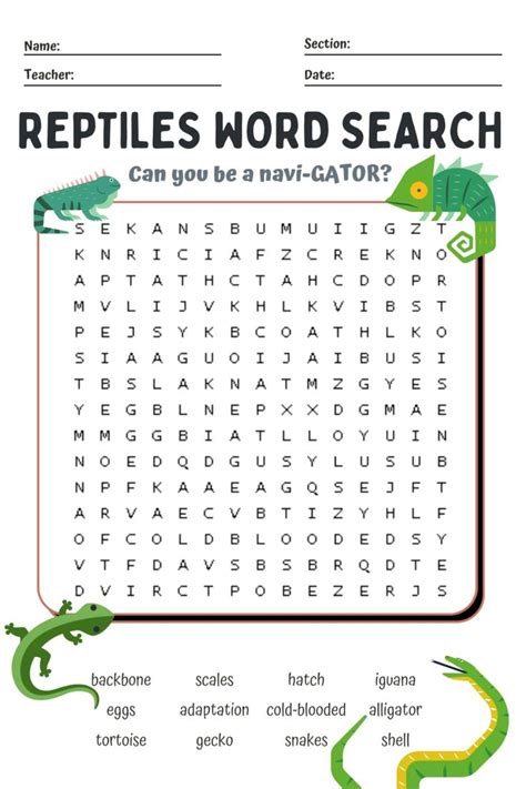 Reptile Word Search | Afterschool activities, Vocabulary words, Reptiles