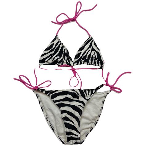 Y K Cyber Bimbo Emo Zebra Print Bikini Set Tie Up Depop