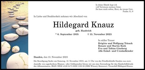 Traueranzeigen Von Hildegard Knauz Rz Trauer De