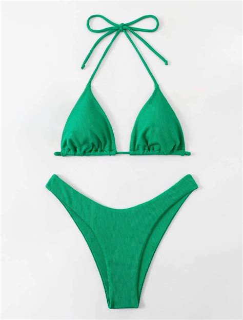 Green Halter Bikini Women S Fashion Swimwear Bikinis Swimsuits On Carousell