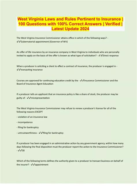 West Virginia Laws and Rules Pertinent to Insurance | 100 Questions
