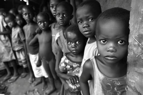 African children queue for food homeless poor and sad kids patiently ...