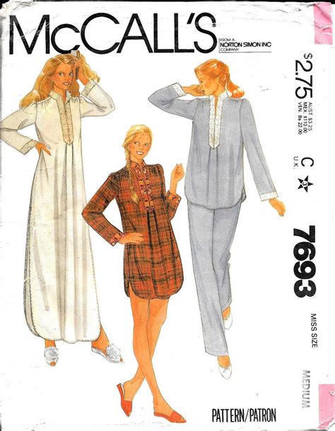 Night Shirt Nightgown Pattern Shirttail Hem Nighty Pajamas Etsy