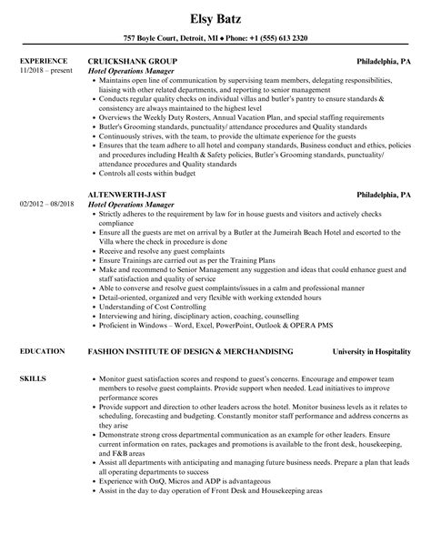 Resume Examples Operations Manager Job Description Barbe Carlita