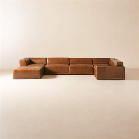 Faible 6-Piece U-Shaped Brown Leather Sectional Sofa with Right-Arm | CB2 Canada