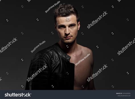 Handsome Man Leather Jacket Nude Body Stock Photo 1531625555 Shutterstock