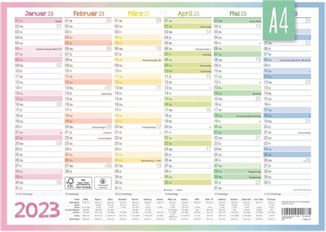 Premium Tafelkalender 2023 A4 quer [Rainbow] - Jahresplaner
