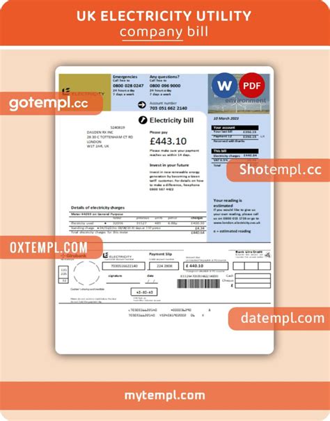 uk electricity business utility bill word   template
