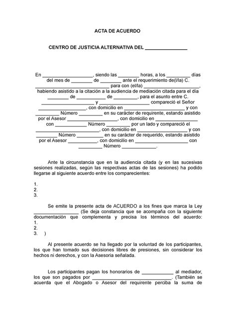 ACTA DE Acuerdo Formato ACTA DE ACUERDO CENTRO DE JUSTICIA