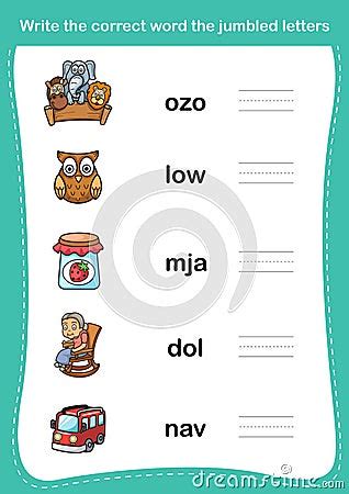 Write The Correct Word The Jumbled Letters Vector Illustration