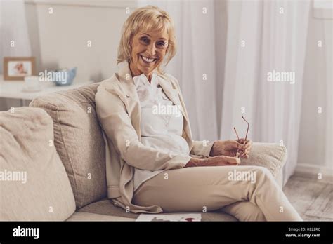 Amazing Blonde Woman Posing On Camera Stock Photo Alamy