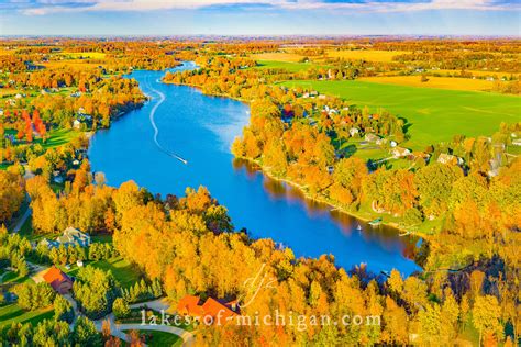 Duncan Lake Near Caledonia Aerial Photo From South Fall Colors