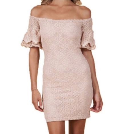 Nightcap Clothing Tan Nude Lace Ruffle Bodycon Minidr Gem