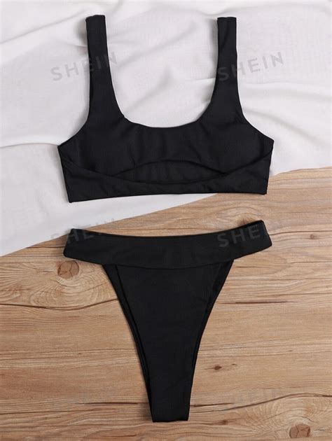Shein Swim Mono Bikini Set Ribbed Cut Out Top High Cut Thong Piece Swimsuit Shein Uk