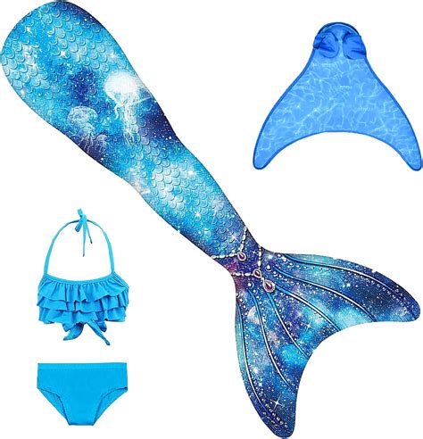 BAWADE Meerjungfrauenflosse Mädchen Meerjungfrau Flosse mit Monoflosse und Bikini Set für Kinder