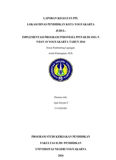 Laporan Kegiatan Ppl Lokasi Dinas Pendidikan Kota Yogyakarta Judul