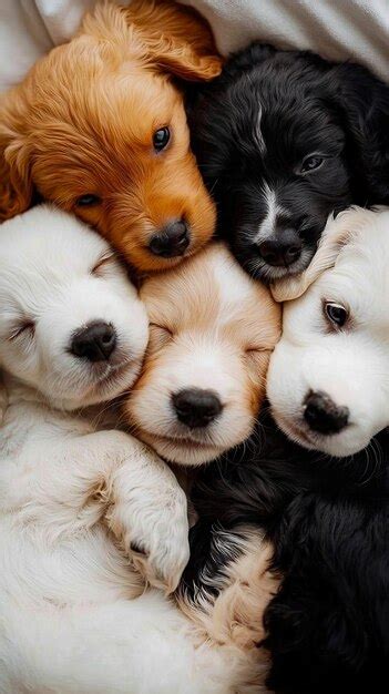 A Group Of Puppies Laying On Top Of Each Other Premium Ai Generated Image