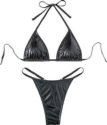 Amazon Gorglitter Women S Metallic Triangle Halter Bikini Set High