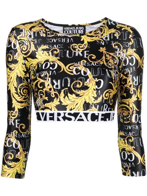 Versace Jeans Couture Cropped All Over Logo Print Top Black Farfetch