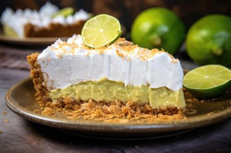 Premium AI Image | Sliced key lime pie with graham cracker crust