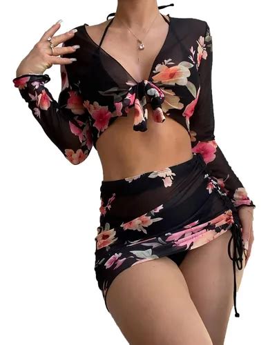 Juego De Traje De Ba O Bikini Para Mujer Con Abrigo Piezas Mercadolibre