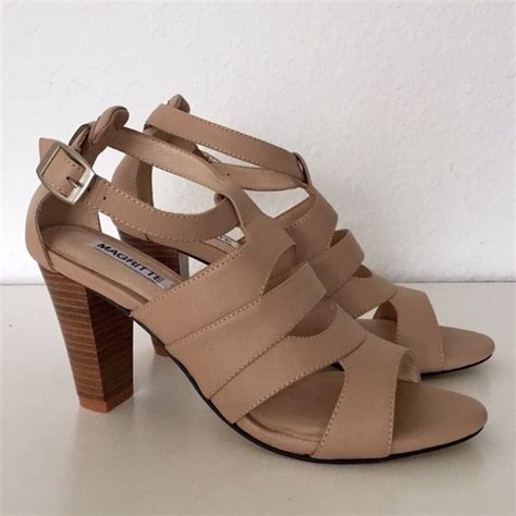 Magritte Shoes Magritte Nude Leather Sandal With Stacked Heel