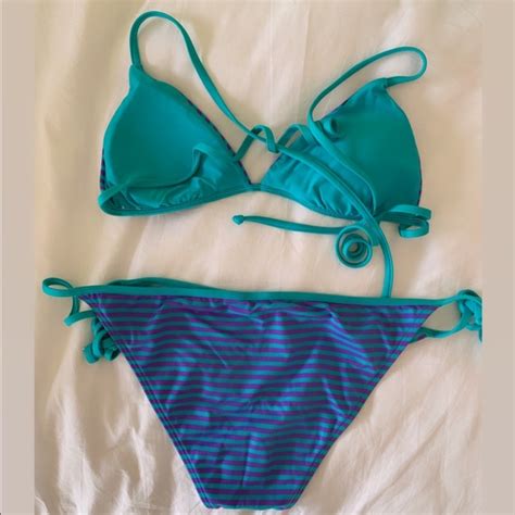 Splendid Swim Splendid Teal And Purple Striped String Bikini Set Poshmark